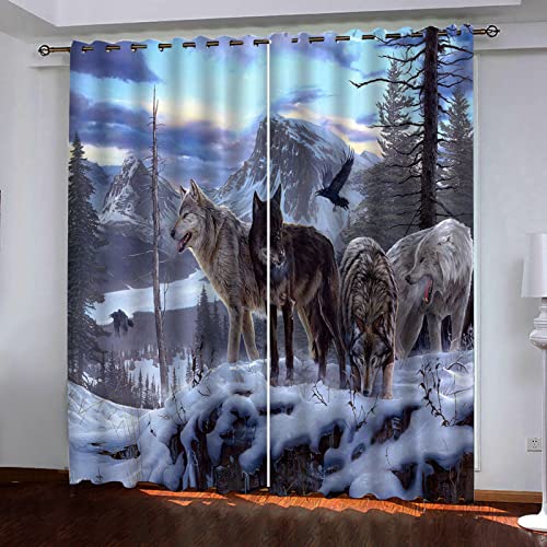 BOVZOX Thermo-Verdunklungsvorhänge Tierwolf Feste weichfließende blickdichte Dunkelrot Gardinen mit Ösen für Schlafzimmer Größe:2 x B110 x H215cm von BOVZOX