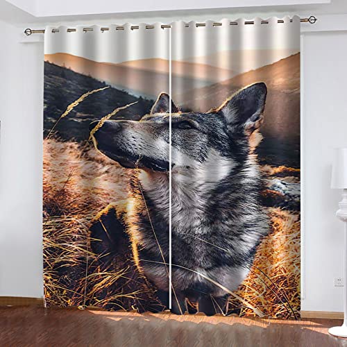 BOVZOX Verdunkelungsvorhang Schlafzimmer Tierwolf Blickdichte Gardinen Lichtundurchlässige Vorhänge mit Ösen für Schlafzimmer Kinderzimmer Größe:2 x B140 x H175cm von BOVZOX