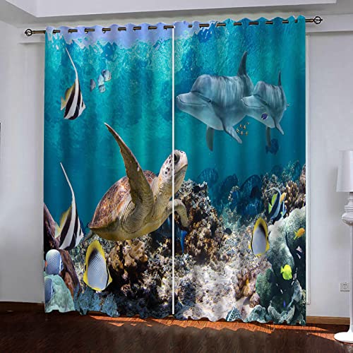 BOVZOX Verdunkelungsvorhang ösen Tier Ozean Verdunklungsgardine mit Ösen für Wohnzimmer Schlafzimmer Kinderzimmer, Wärmeschutz für Zimmer Größe:2 x B140 x H245cm von BOVZOX
