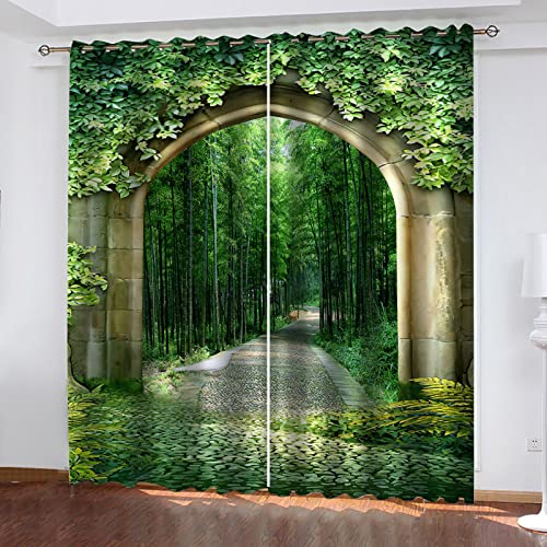 BOVZOX Vorhang Blickdicht Ösenschal Grüner Wald Thermo Gardinen Blickdicht Vorhänge für Kinderzimmer Schlafzimmer Gardine Größe:2 x B140 x H175cm von BOVZOX