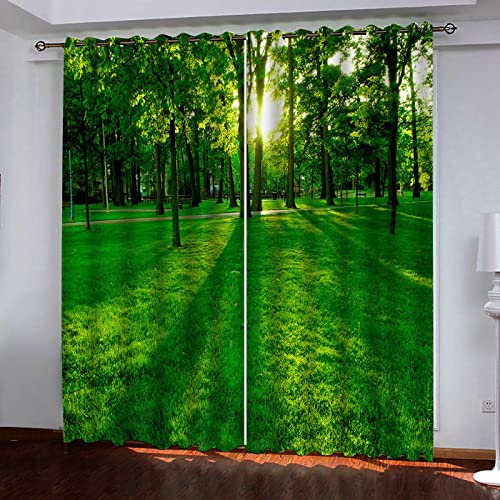 BOVZOX Vorhang Blickdicht Ösenschal Grüner Wald Thermo Gardinen Blickdicht Vorhänge für Kinderzimmer Schlafzimmer Gardine Größe:2 x B140 x H175cm von BOVZOX