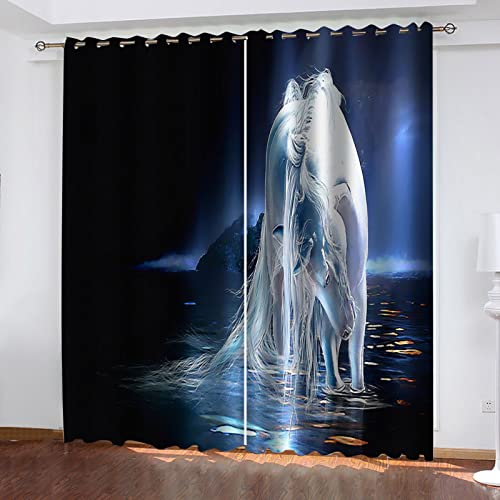 BOVZOX Vorhang Blickdicht Ösenschal Tier Pferd Thermo Gardinen Blickdicht Vorhänge für Kinderzimmer Schlafzimmer Gardine Größe:2 x B117 x H138cm von BOVZOX
