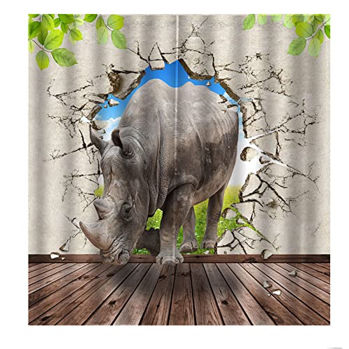 BOVZOX Vorhang Blickdicht Ösenschal Tierisches Nashorn Thermo Gardinen Blickdicht Vorhänge für Kinderzimmer Schlafzimmer Gardine Größe:2 x B140 x H245cm von BOVZOX