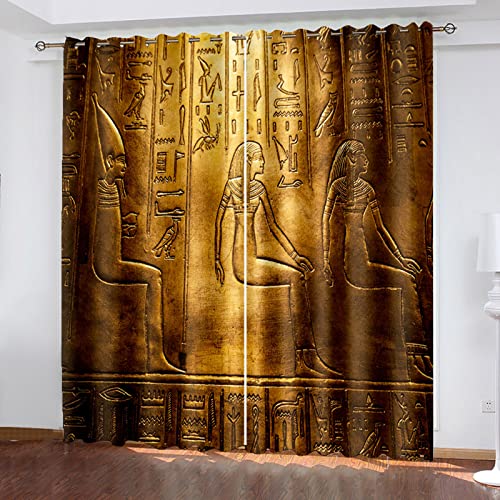 BOVZOX Vorhang Blickdicht ösen 2 Stück x 140 B x 245cm H Muster Gardine Lichtundurchlässig Fenstervorhang Wohnzimmer Schlafzimmer Goldener & Ägyptischer Pharao von BOVZOX