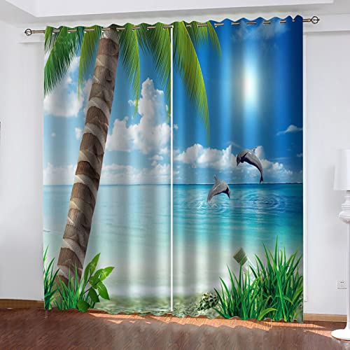 BOVZOX Vorhang Blickdicht ösen Tierdelfin Muster Gardine Lichtundurchlässig Fenstervorhang Wohnzimmer Schlafzimmer Größe:2 x B168 x H229cm BOVZOX Vorhang Blickdicht ösen Tierdelfin Muster Gardine Lichtundurchlässig Fenstervorhang Wohnzimmer Schlafzimmer Größe:2 x B168 x H229cm von BOVZOX