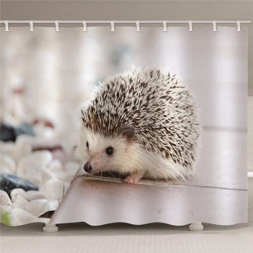 BOVZOX duschvorhang 120x180 Grau & Igel 3D wasserdicht, waschbar, schimmelpilzfrei, mit 12 Ösen und Kunststoffhaken, für die Dusche oder Badewanne zu Hause von BOVZOX