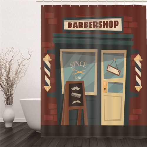 BOVZOX duschvorhang 180x180 Cartoon & Barbershop Wasserdichter, Duschvorhang Badewanne, Waschbar Stoff Polyester Duschvorhänge mit 12 Duschvorhangringen, Beschwerter Saum von BOVZOX