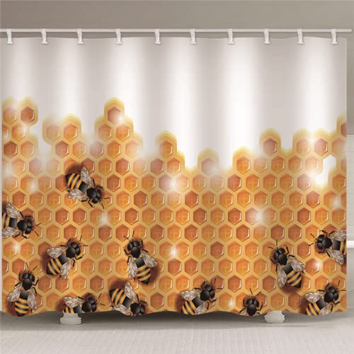 BOVZOX duschvorhang 180x180 Cartoon & Biene aus Polyester mit 12 Duschvorhangringe für Badezimmer wasserabweisend und Anti-Schimmel waschbare badvorhang von BOVZOX