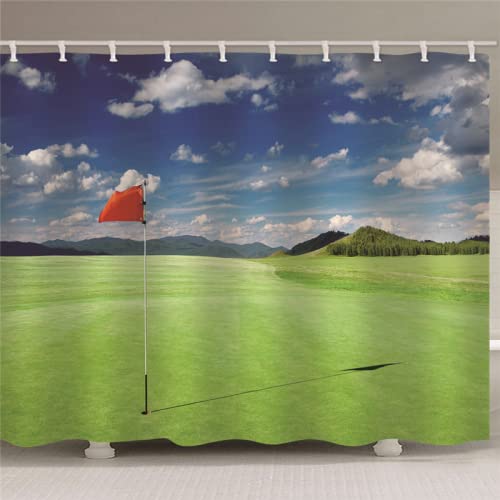 BOVZOX duschvorhang 180x180 Grünland & Golf aus Polyester mit 12 Duschvorhangringe für Badezimmer wasserabweisend und Anti-Schimmel waschbare badvorhang von BOVZOX