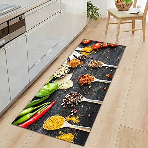BOVZOX rutschfeste Küchenmatten Löffel Gewürze Teppiche Waschbare Gummiunterlage Fußmatte Mikrofaser Teppichset 50 x 80cm von BOVZOX