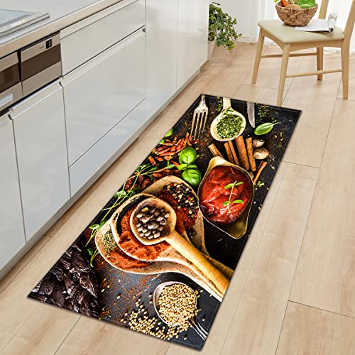 BOVZOX rutschfeste Küchenmatten Löffel Gewürze Teppiche Waschbare Gummiunterlage Fußmatte Mikrofaser Teppichset 60 x 120cm von BOVZOX