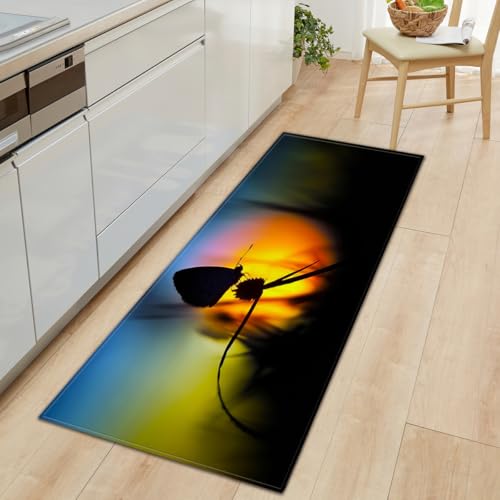 BOVZOX rutschfeste Küchenmatten Schmetterling Teppiche Waschbare Gummiunterlage Fußmatte Mikrofaser Teppichset 40 x 100cm von BOVZOX