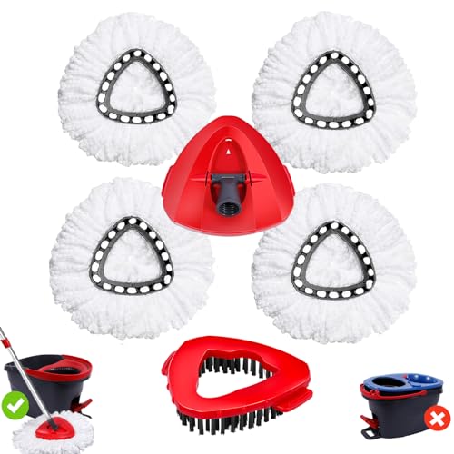 Mop-Ersatzköpfe & Scheuerbürste & Basis Kompatibel mit Viled EasyWring 1 Tank System, Spin Mop Ersatzkopf für Bad, Küche, Fliesen, Wandreinigung (4 Stück Moppköpfe-Weiß&1 Stück Bürste&1 Stück Basis) von BOWEITI