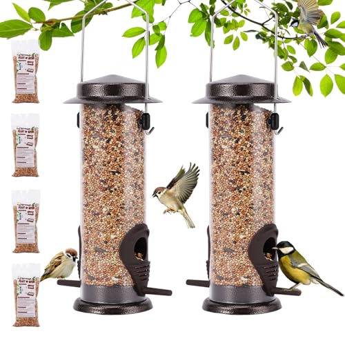 Vogelfutterspender mit Vogelfutter zum Aufhängen, Wildvogel-Futterstation mit Aufhänger, wetterfest, 22,9 cm, 2 Anschlüsse (Vogelfutter ist im Lieferumfang enthalten) von BOWEITI