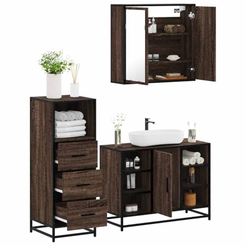 3-teiliges Badezimmermöbel-Set, braune Eiche, Holz-Möbel, Möbelsets, Badezimmermöbel-Sets von BOWEKAM
