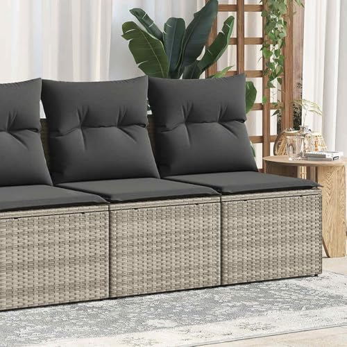 BOWEKAM 2-teilige Gartensofa Garnitur mit Kissen hellgrau Polyrattan Akazie von BOWEKAM