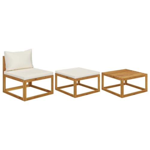 BOWEKAM 3-teiliges Garten-Lounge-Set mit Kissen Massivholz Akazie von BOWEKAM
