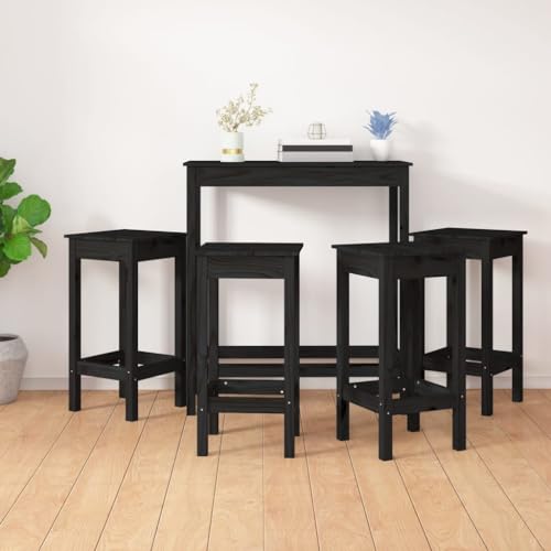BOWEKAM 5-teiliges Bar-Set aus schwarzem Massivholz, Kiefer-Möbel, Möbelsets, Küchen- und Esszimmermöbel-Sets von BOWEKAM