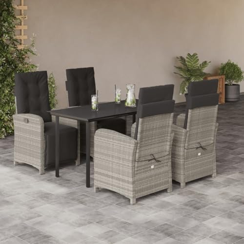 BOWEKAM 5-teiliges Garten-Esszimmer-Set mit Kissen, hellgrau, Poly-Rattan-Möbel, Outdoor-Möbel, Gartenmöbel-Sets von BOWEKAM