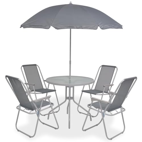 BOWEKAM 6-teiliges Outdoor-Esszimmer-Set, Stahl und Textilene, Grau, Möbel, Outdoor-Möbel, Gartenmöbel-Sets von BOWEKAM
