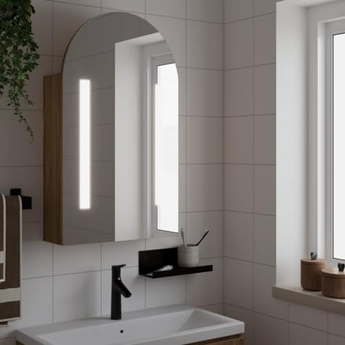 BOWEKAM Badspiegelschrank mit LED Licht gewölbt Eiche 42x13x70cm von BOWEKAM
