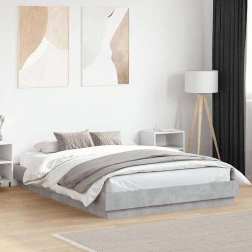BOWEKAM Bettgestell mit LED ohne Matratze Beton Grau 150x200 cm King Size von BOWEKAM