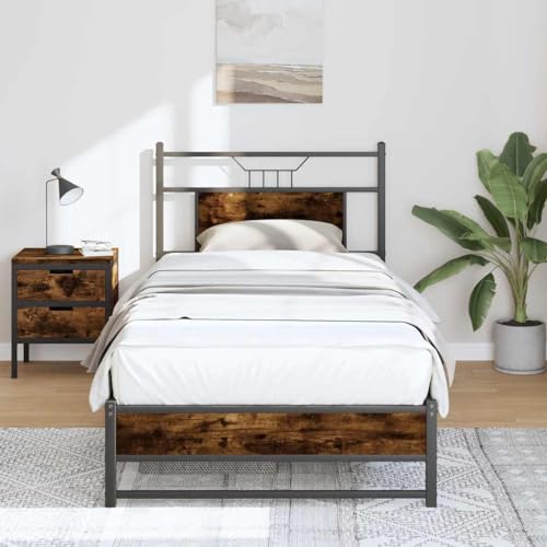 BOWEKAM Bettgestell ohne Matratze Eiche geräuchert 90x190 cm Einzelbett Holzwerkstoff von BOWEKAM