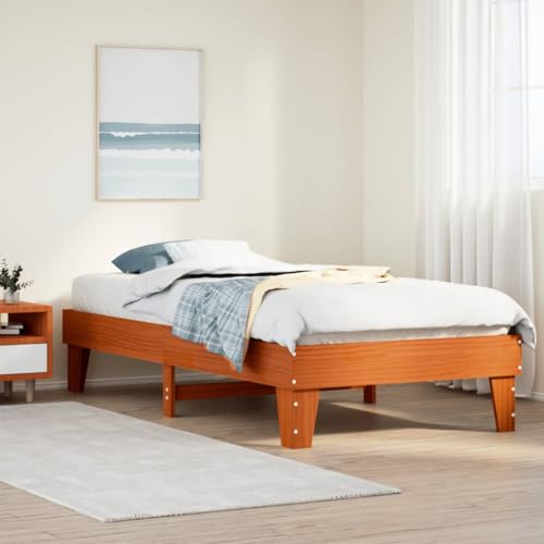 BOWEKAM Bettgestell ohne Matratze Wachs braun 75x190 cm klein Einzelbett Massivholz Kiefer von BOWEKAM