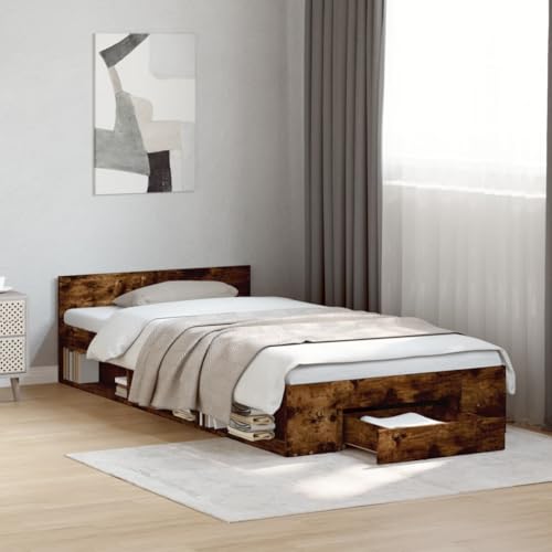 BOWEKAM Bettrahmen mit Schublade ohne Matratze Räuchereiche 75x190 cm klein Single von BOWEKAM