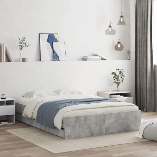 BOWEKAM Bettrahmen mit Schubladen ohne Matratze Beton Grau 120x190 cm Kleines Doppelbett von BOWEKAM
