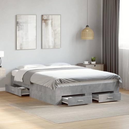 BOWEKAM Bettrahmen mit Schubladen ohne Matratze Beton Grau 120x190 cm Kleines Doppelbett von BOWEKAM