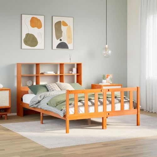 BOWEKAM Bücherregal Bett ohne Matratze Wachs braun 120x190 cm klein doppelt Massivholz Kiefer von BOWEKAM