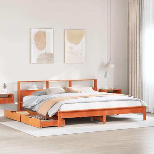 BOWEKAM Bücherregal Bett ohne Matratze Wachs braun 180x200 cm Super King Massivholz Kiefer BOWEKAM Bücherregal Bett ohne Matratze Wachs braun 180x200 cm Super King Massivholz Kiefer von BOWEKAM