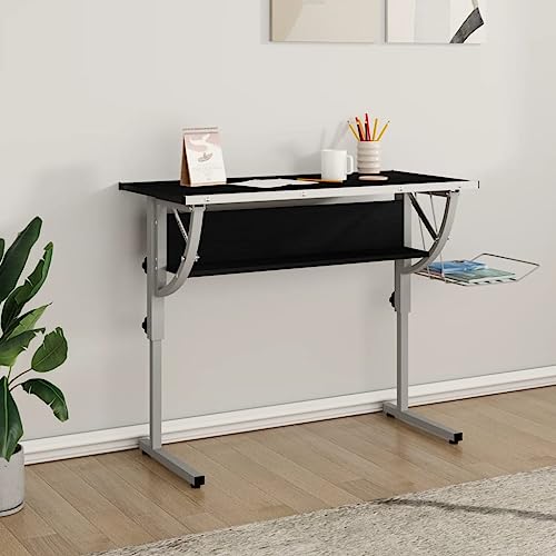 BOWEKAM Büroschreibtische, Bastelschreibtisch, Schwarz und Grau, 110 x 53 x (58–87) cm, Holz- und Stahlwerkstoff von BOWEKAM