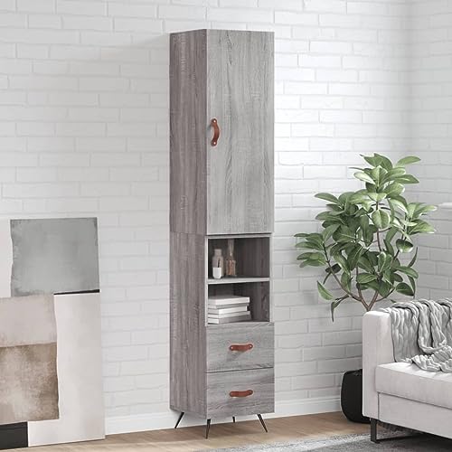 BOWEKAM Highboard Grau Sonoma 34,5 x 34 x 180 cm Holz-Möbel, Schränke & Aufbewahrung, Buffets & Sideboards von BOWEKAM