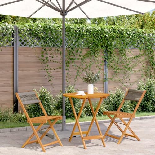 BOWEKAM Home & Garden 3-teiliges Bistro-Set, grau, Polypropylen und Massivholz-Möbel Wahl von BOWEKAM