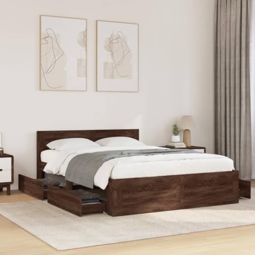 BOWEKAM Home & Garden Bettgestell mit Kopfteil ohne Matratze Braun Eiche 120x190 cm kleines Doppel-Möbel Wahl von BOWEKAM