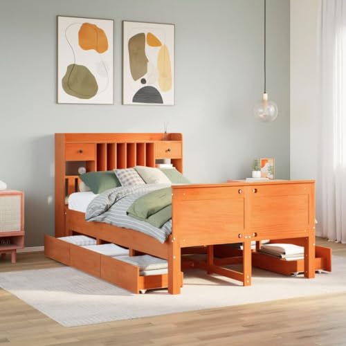 BOWEKAM Home & Garden-Bookcase Bett ohne Matratze Wachs braun 135x190 cm Doppel Massivholz Kiefer Möbel Wahl von BOWEKAM