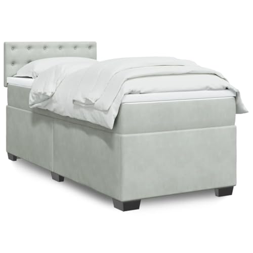 BOWEKAM Home & Garden-Boxspringbett mit Matratze Hellgrau 100x200 cm Samt-Möbel Wahl von BOWEKAM