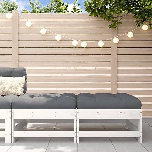 BOWEKAM Home & Garden-Garden Fußhocker mit Kissen, 2 Stück, Weiß, Massivholz, Kiefernholz von BOWEKAM