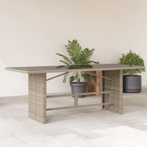 BOWEKAM Home & Garden-Gartentisch mit Glasplatte hellgrau 190x80x74 cm Poly Rattan Möbel Wahl von BOWEKAM