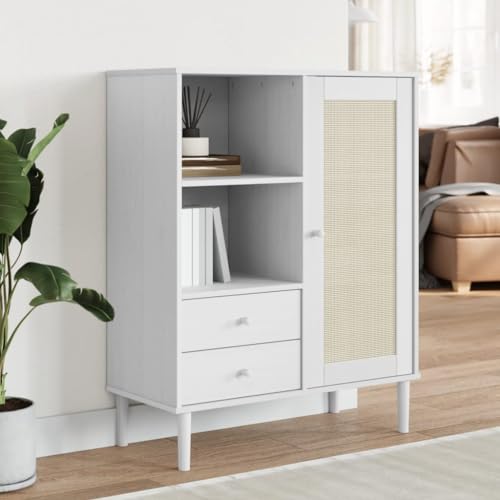 BOWEKAM Home & Garden-Highboard SENJA Rattan-Optik weiß 90x40x112 cm Massivholz Kiefer Möbel Wahl von BOWEKAM