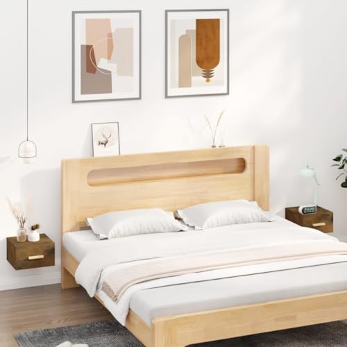 BOWEKAM Home & Garden-Nachtkommode zur Wandmontage, 2 Stück, geräucherte Eiche, 35 x 35 x 20 cm, Möbelwahl von BOWEKAM