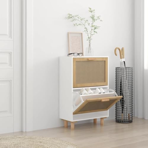 BOWEKAM Home & Garden-Schuhschrank, weiß, 52 x 25 x 80 cm, Holzwerkstoff und natürliches Rattan, Möbelwahl BOWEKAM Home & Garden-Schuhschrank, weiß, 52 x 25 x 80 cm, Holzwerkstoff und natürliches Rattan, Möbelwahl von BOWEKAM