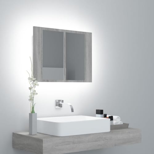 BOWEKAM LED Spiegelschrank Grau Sonoma 60x12x45cm Holzwerkstoff von BOWEKAM
