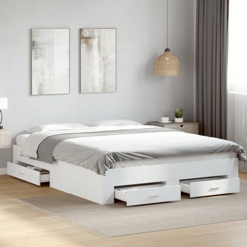 BOWEKAM Möbel, Betten & Accessoires, Betten & Bettrahmen, Bettgestell mit Schubladen ohne Matratze, Weiß, 160 x 200 cm von BOWEKAM