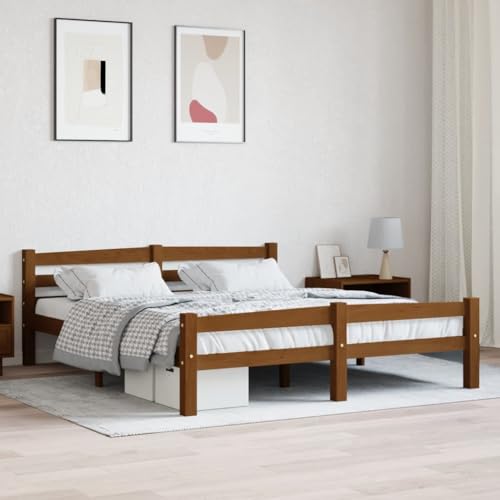 BOWEKAM Möbel, Betten & Accessoires, Betten & Bettrahmen, Bettgestell ohne Matratze, Honigbraun, massives Kiefernholz, 160 x 200 cm von BOWEKAM