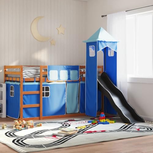 BOWEKAM Möbel, Betten & Accessoires, Betten & Bettrahmen, Etagenbett ohne Matratze mit Rutsche und Vorhängen, blau, 90 x 200 cm BOWEKAM Möbel, Betten & Accessoires, Betten & Bettrahmen, Etagenbett ohne Matratze mit Rutsche und Vorhängen, blau, 90 x 200 cm von BOWEKAM