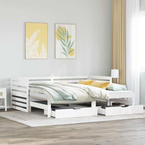 BOWEKAM Möbel, Betten & Accessoires, Betten & Bettrahmen, Tagesbett mit Schubladen ohne Matratze, Weiß, 90x200 cm, Massivholz von BOWEKAM