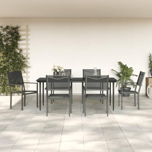 BOWEKAM Möbel, Gartenmöbel, Gartenmöbel-Set, 7-teilig, schwarzer Stahl und Textilene von BOWEKAM